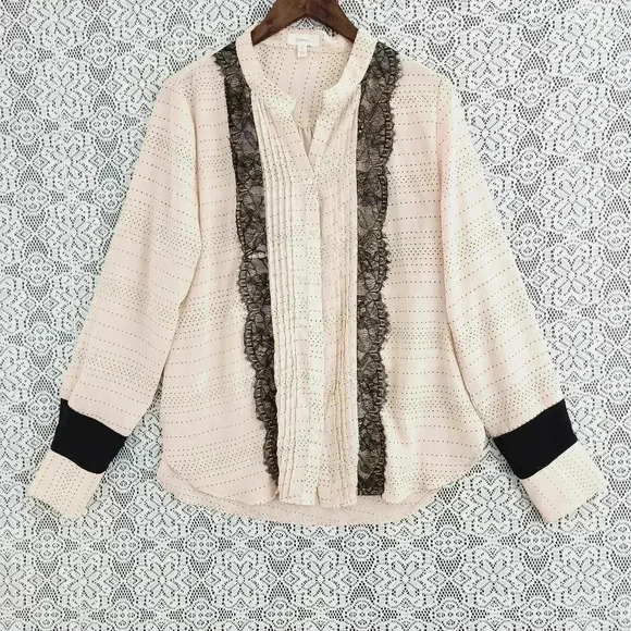 Freeway Tops - Freeway Button up Pattern Long sleeve Lace Women's Chiffon Blouse L